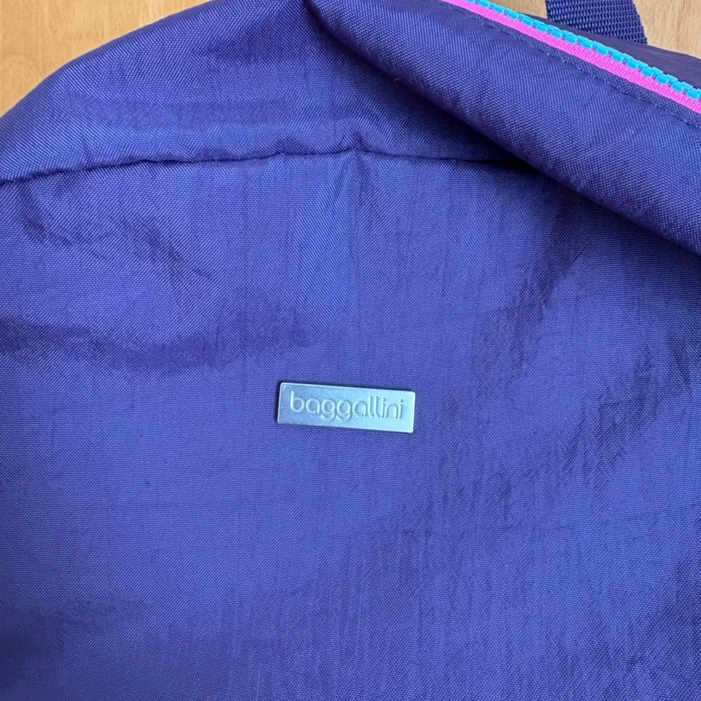 Baggallini Purple Nylon Backpack Teal Pink Zipper Accents Lightweight Travel Bag